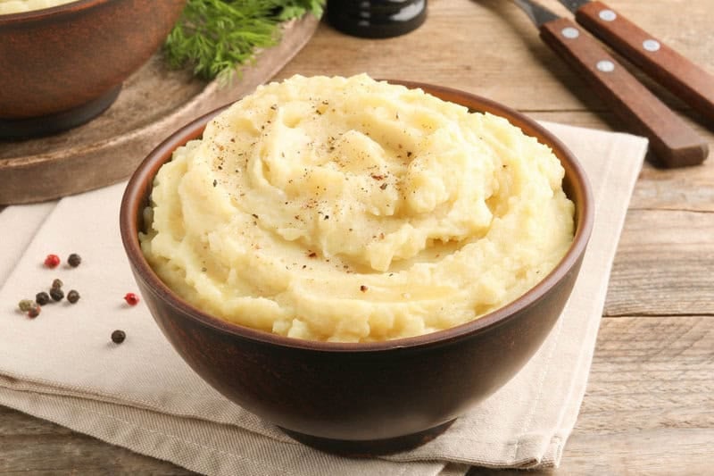 A bowl of homemade simple mashed potatoes.