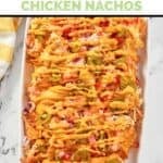 Homemade Subway chicken nachos on a platter.