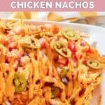 Homemade Subway Doritos footlong chicken nachos on a plate.
