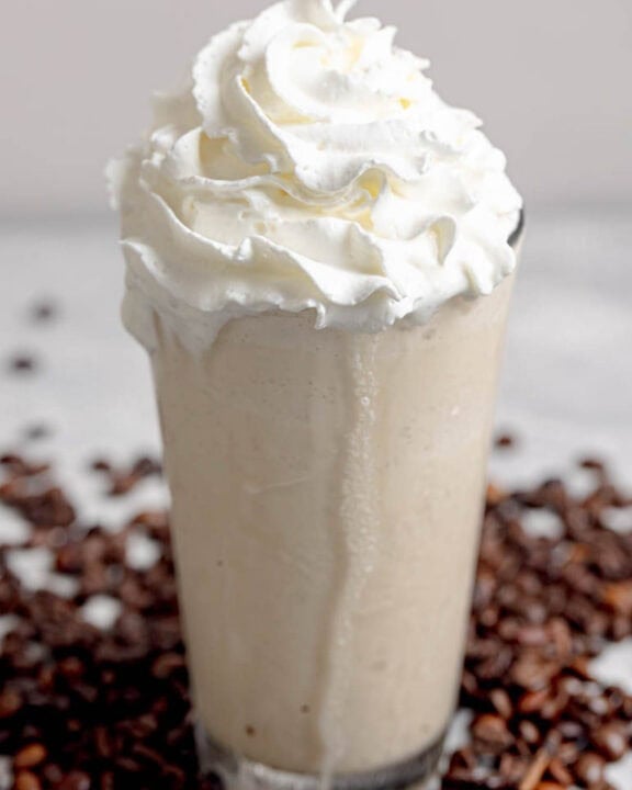 Copycat Chick-fil-A frosted coffee with whipped cream on top.