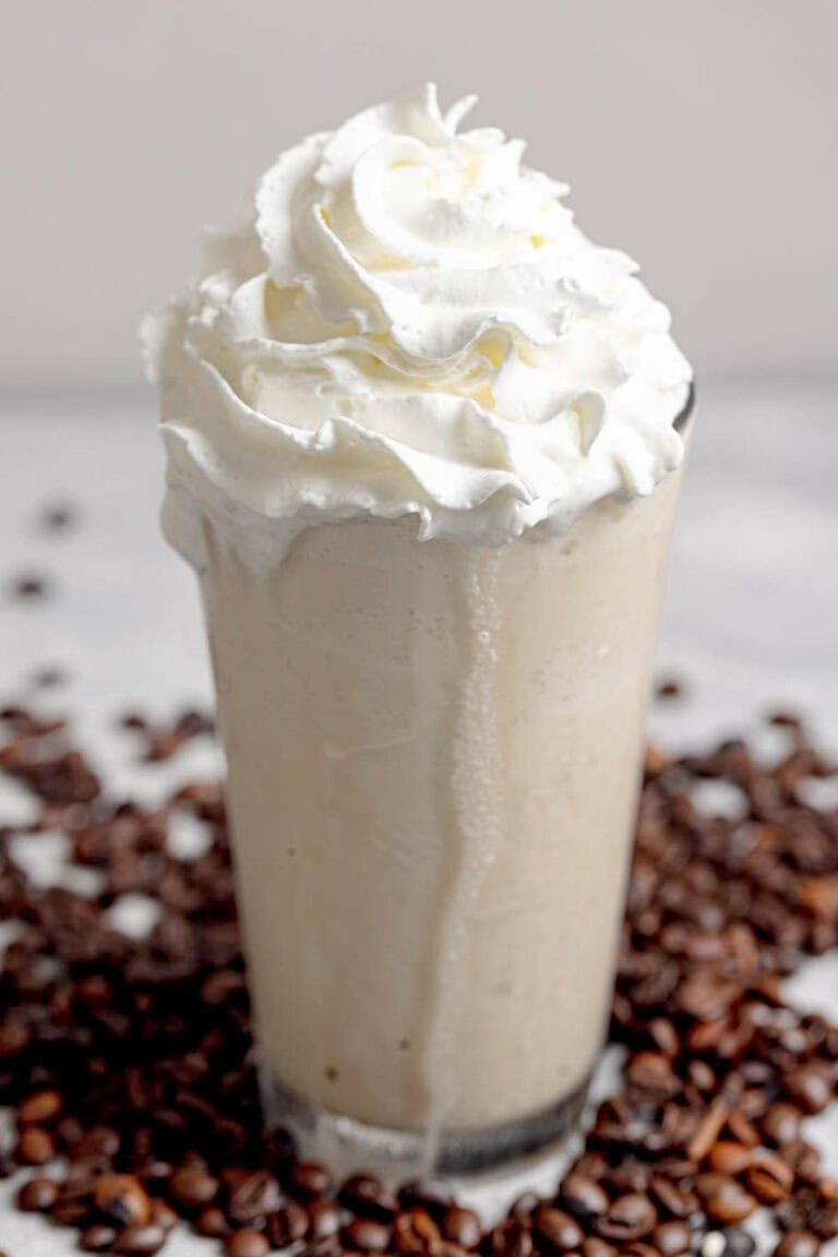 Copycat Chick-fil-A frosted coffee with whipped cream on top.