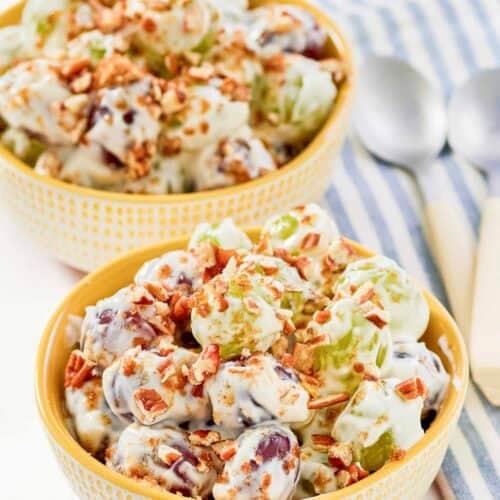 Copycat chicken salad chick grape salad in two bowls.