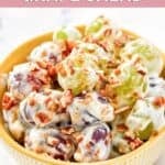 A bowl of homemade chicken salad chick grape salad.