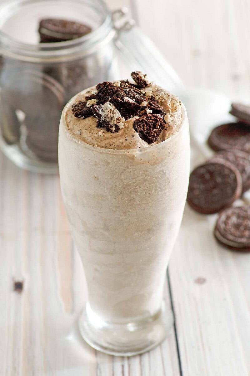 Copycat Dairy Queen oreo blizzard with chopped oreos on top.