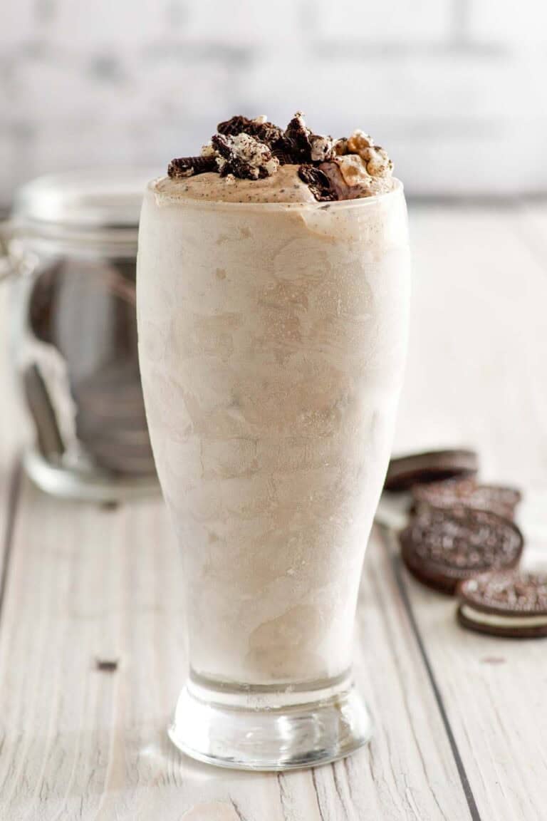 Copycat Dairy Queen oreo blizzard in a tall glass.