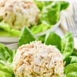 Scoops of homemade Jason's Deli chicken salad on lettuce.