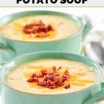 Homemade Jason's Deli Irish potato soup in two soup crocks.