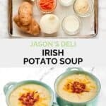Copycat Jason's Deli Irish potato soup ingredients and the soup in two bowls.