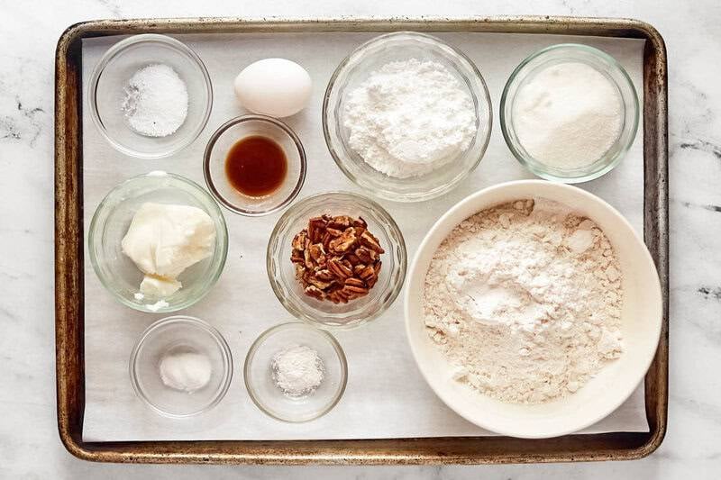 Copycat Keebler pecan sandies cookies ingredients on a tray.