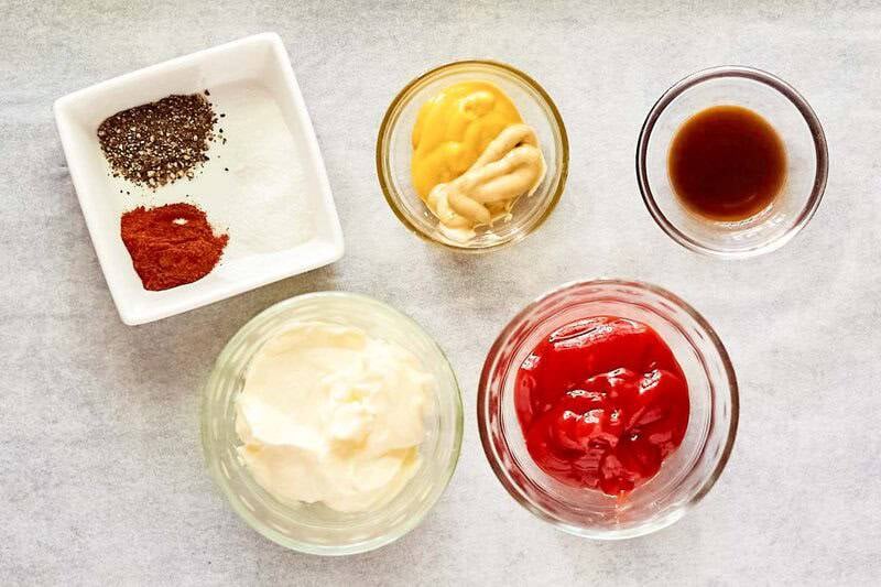 Copycat Sonic smasher sauce ingredients in bowls.