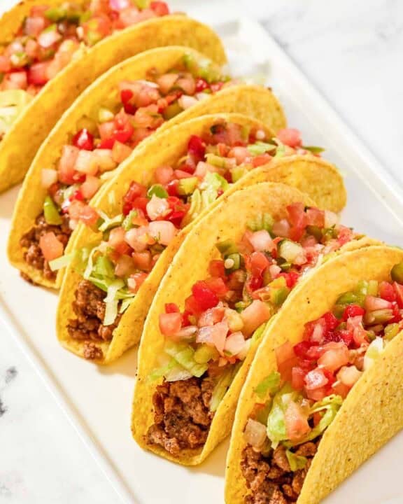Copycat taco bell fresco crunchy tacos on a platter.