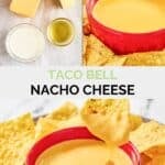 Copycat Taco Bell nacho cheese ingredients and the sauce in a bowl.