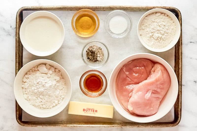 Copycat Wendy's honey butter chicken biscuit ingredients on a tray.