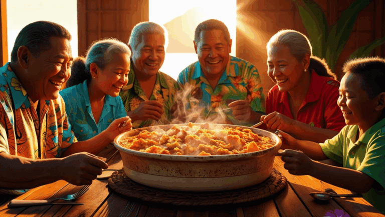 family enjoying a casserole