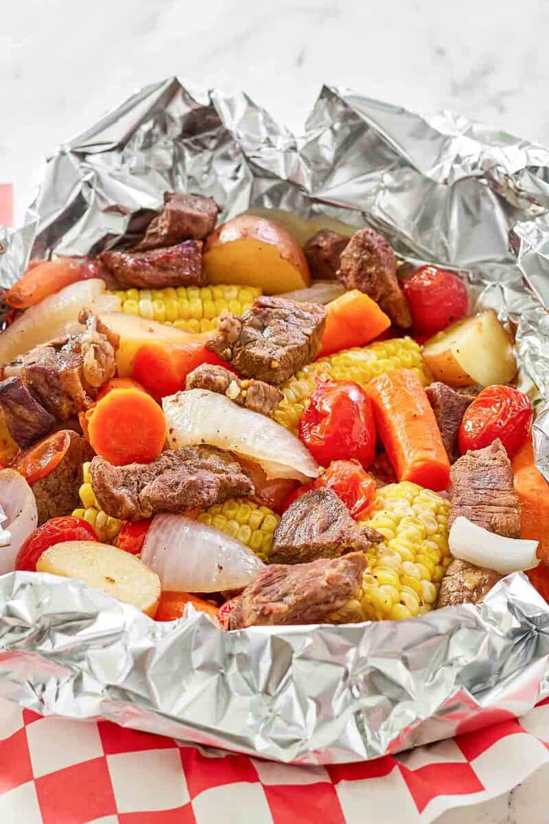 Copycat Cracker Barrel campfire beef meal in foil.