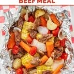 Homemade Cracker Barrel campfire beef meal on a parchment lined platter.