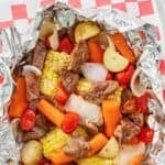 Homemade Cracker Barrel campfire beef meal on parchment paper.