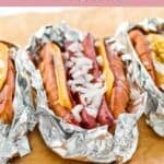 Homemade Five Guys hot dog wrapped in foil.