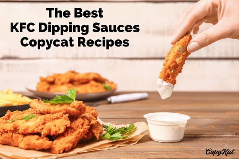 Dipping a chicken tender into buttermilk ranch sauce and chicken tenders on parchment paper.