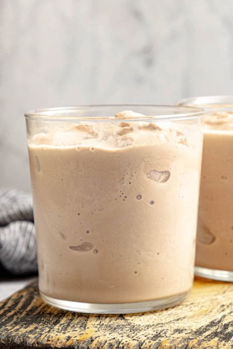 Copycat Wendy's chocolate frosty frozen treat on a wood board.