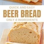 Sliced beer bread loaf served with butter.