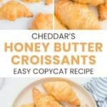 Copycat Cheddar's honey butter croissants on a plate and marble surface.