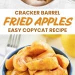 Copycat Cracker Barrel fried apples in a skillet and a bowl.