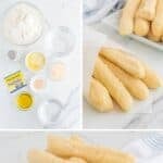 Copycat Little Caesars crazy bread ingredients and the breadsticks on a plate.