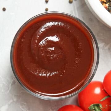 Copycat Swiss Chalet BBQ sauce, tomatoes, and peppercorns.