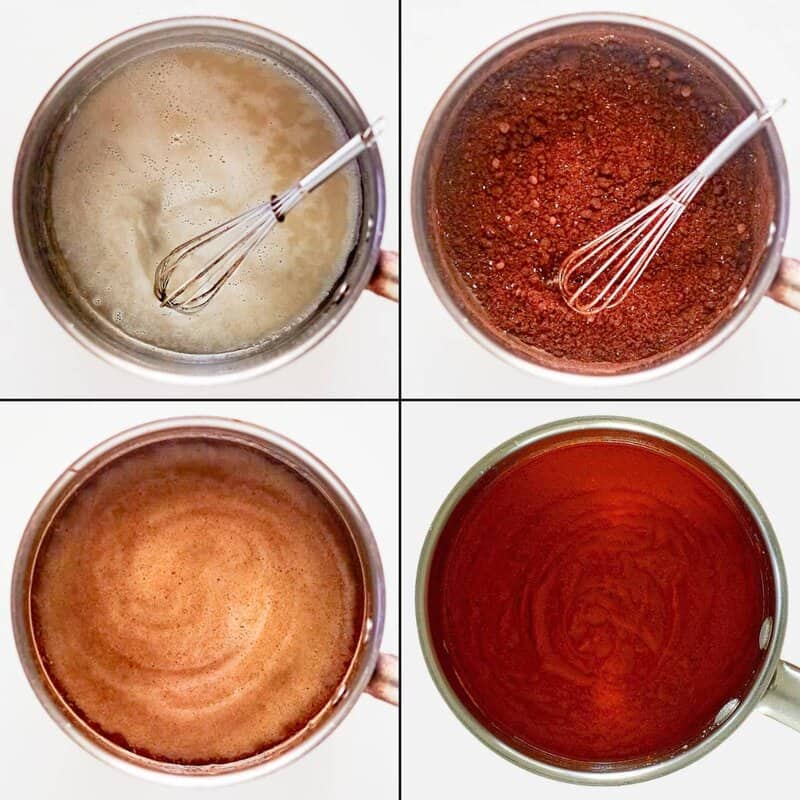 Making red enchilada sauce.