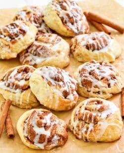 Copycat IKEA cinnamon rolls on parchment paper.