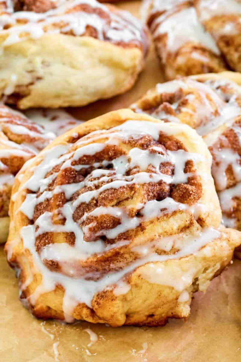 Copycat IKEA cinnamon roll with vanilla icing.