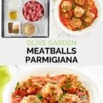 Copycat Olive Garden meatballs parmigiana ingredients and the appetizer.