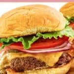 Homemade Smashburger classic smash on a wood serving board.