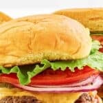 Homemade Smashburger classic smash burger on a wood board.