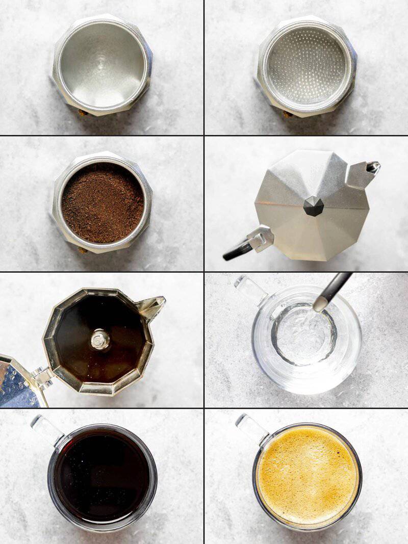 Making espresso in a moka pot and a copycat Starbucks americano.