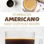 Copycat Starbucks americano ingredients and the drink on a coaster.