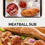 Copycat Subway meatball sub ingredients and the sandwich.
