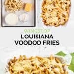 Copycat Wingstop voodoo fries ingredients and the fries in a serving basket.