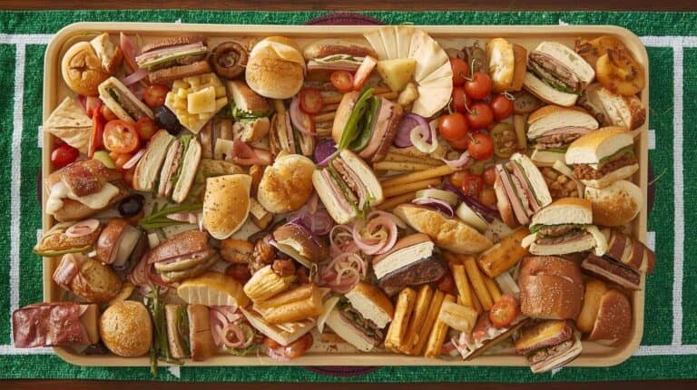 A platter of mini sandwiches and sliders ready for kickoff.