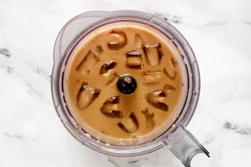 Copycat McDonald's caramel frappe ingredients in a blender.