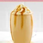 A homemade McDonald's caramel frappe with whipped cream and caramel sauce on top.