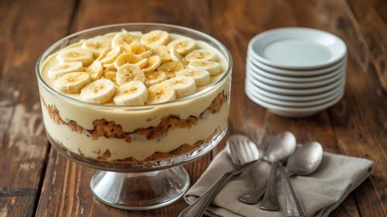 Banana pudding in a trifle bowl.