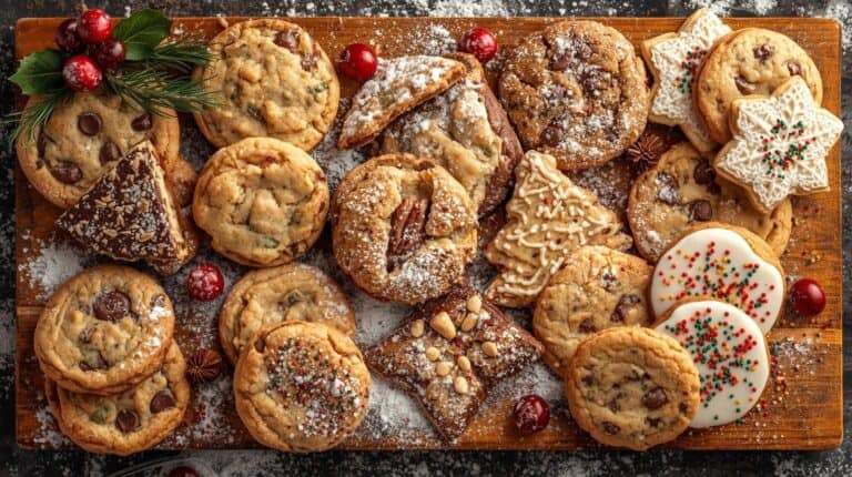 A tray of cookies decorated for a cookie exchange.