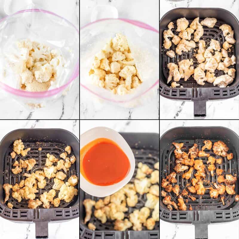 Making buffalo cauliflower in an air fryer.