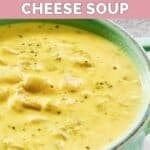A bowl of homemade Jason's Deli broccoli cheese soup.