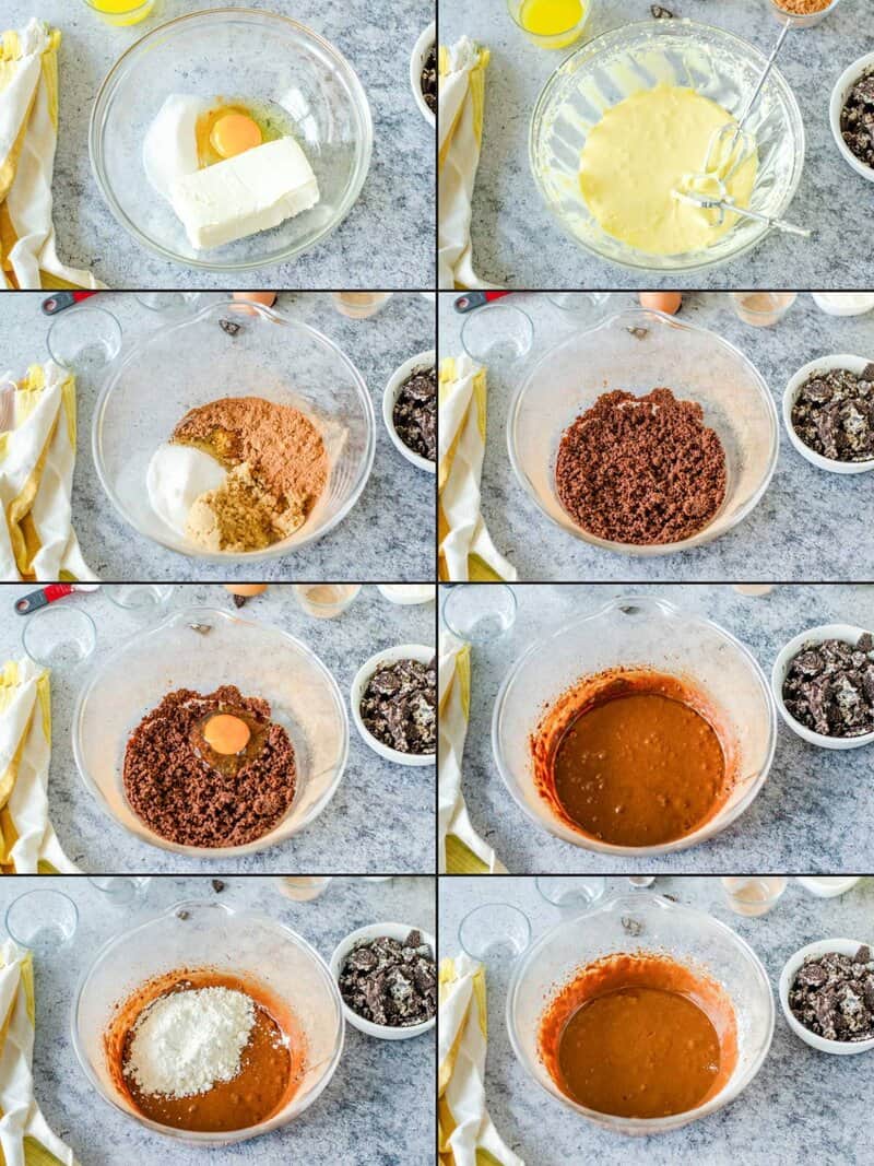 Making batter for Oreo brownies.