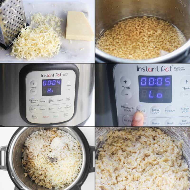 Shredding white cheddar and cooking it with macaroni in an Instant Pot.
