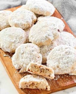 Copycat David's cookies butter pecan meltaways on a platter.