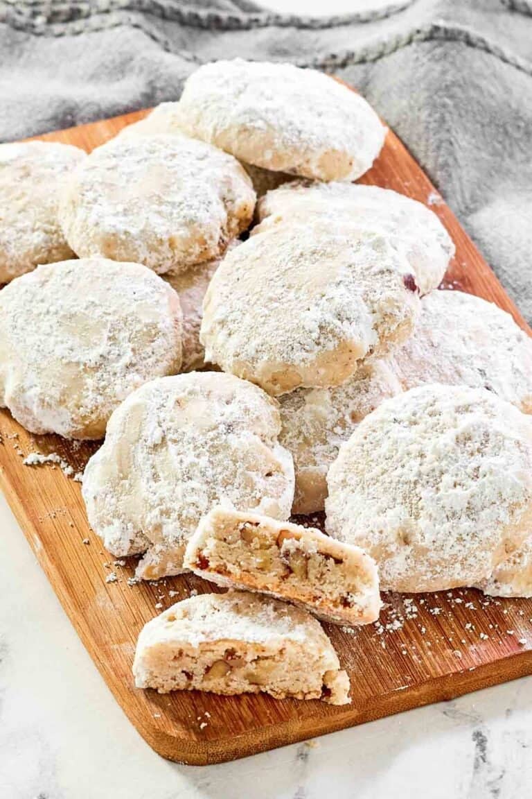 Copycat David's cookies butter pecan meltaways on a platter.